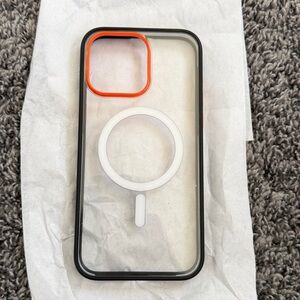 IPhone 15 Pro Max- Clear with Black and Orange Phone Case
